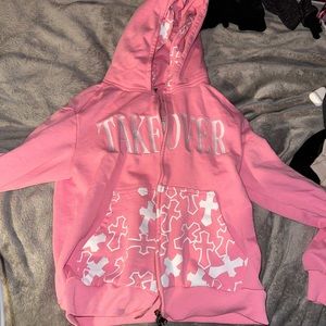 It’s a pink and white hoodie only been worn ones in pretty good condition